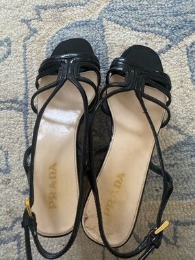 Prada Black Patent Strappy Heels